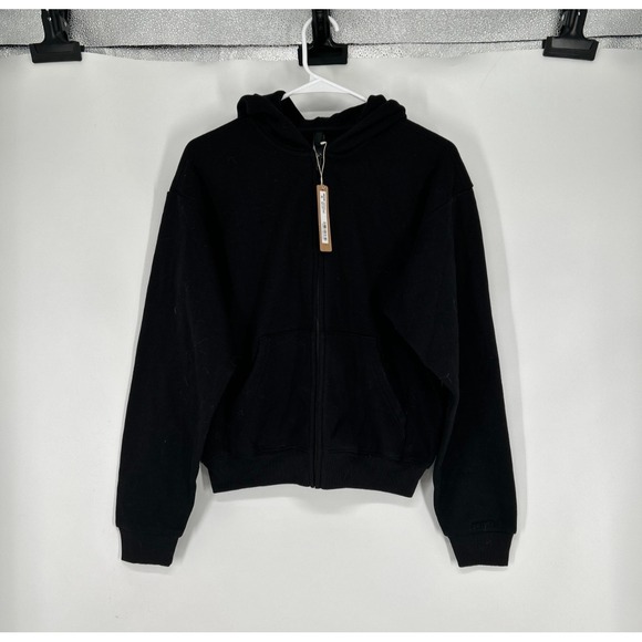 SKIMS Tops - SKIMS Cotton Fleece Classic Full Zip Up Hoodie Womens Small Onyx Black Jacket